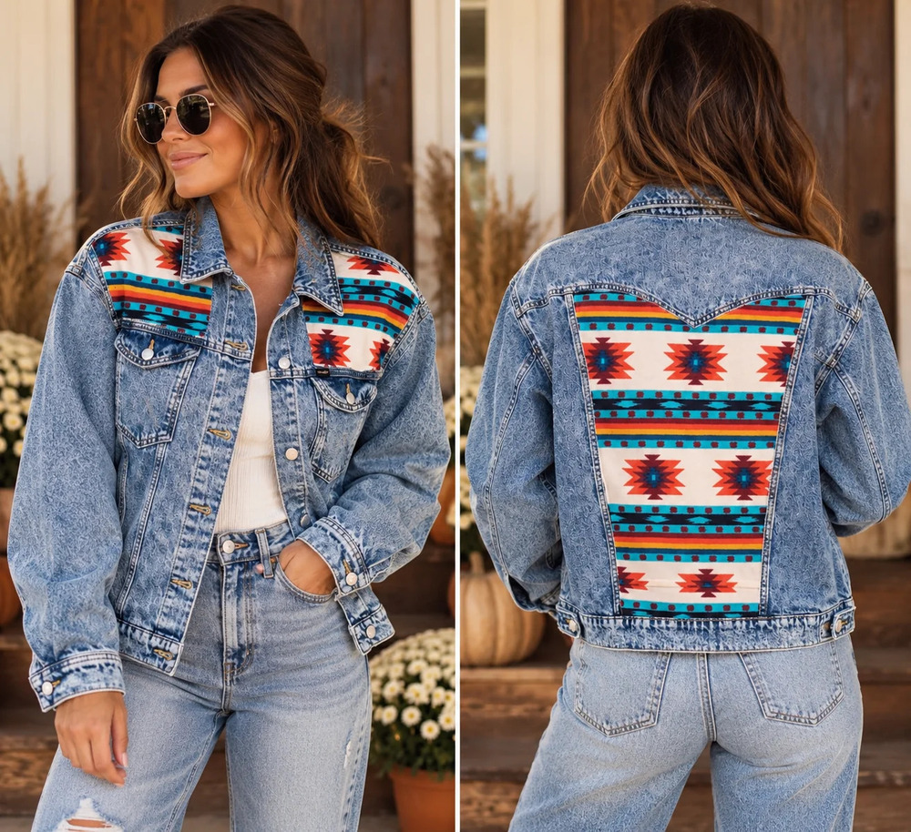 Upcycled Wrangler Aztec Southwestern Denim Jacket